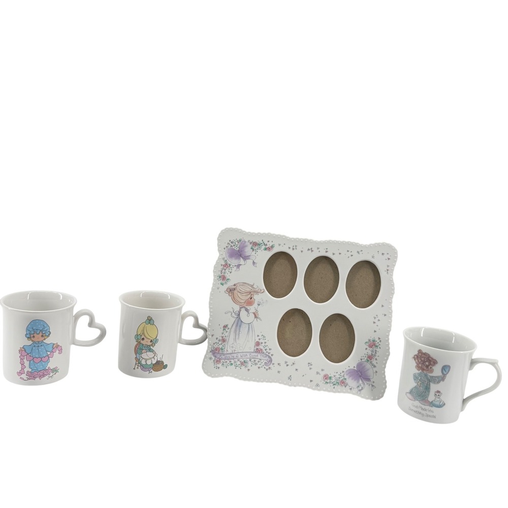 Precious Moments Frame and Mugs Set Unisex OS White Pastel Vintage 90s Ceramic